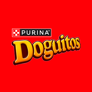logo da marca Purina Doguitos aplicado em fundo vermelho