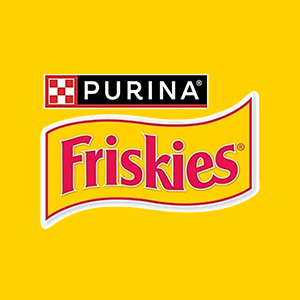 logo da marca Friskies em fundo amarelo