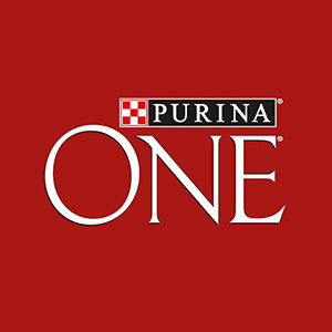 logo da marca Purina One aplicada em fundo vermelho