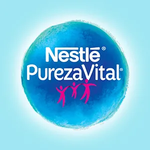 logo da marca nestle pureza vital em branco no fundo circular azul